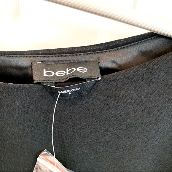 Bebe Black Asymmetrical Chiffon Cuff Detail Soft Blouse Top - Picture 6 of 12